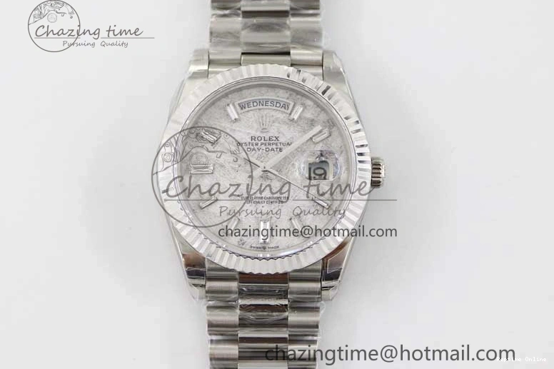 0126 FashionForward Day Date 40mm SS 904L Steel TWF 1:1 Best Edition Meteorite Crystal Dial on SS Bracelet A 2360